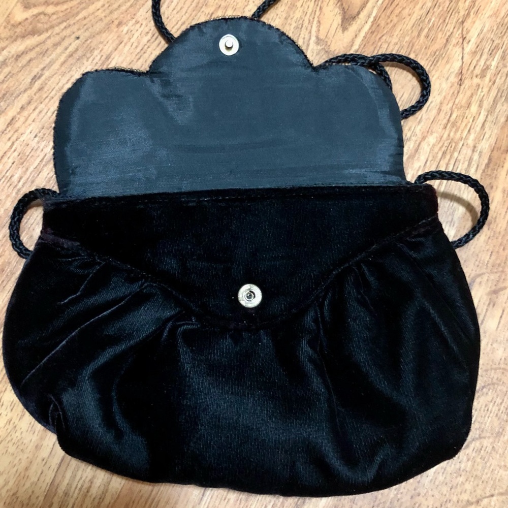 Vintage 70s Crushed Velvet Mini Shoulder Bag Beaded Black Gold Sparkly Art Deco - Picture 4 of 9